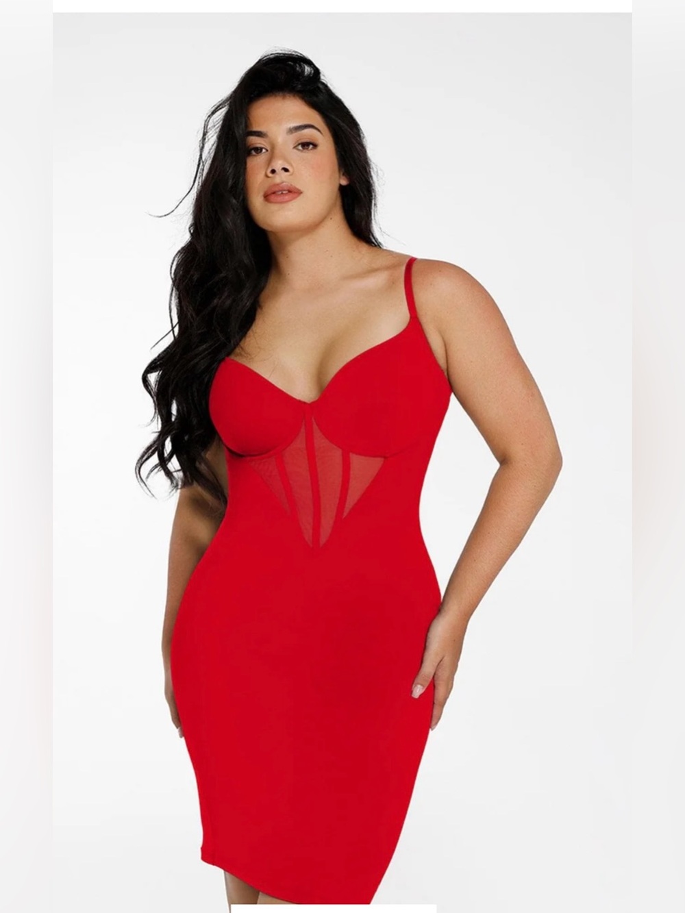 Popilush Shapewear Mesh Corset Panel Built-In Sculpting Midi Dress size XL